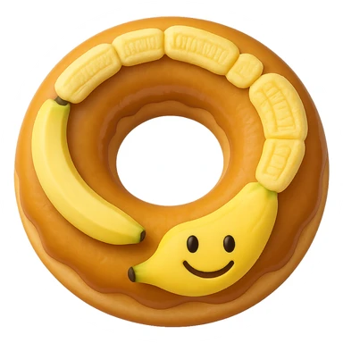 Add a cute smiling face to the banana in the style of apple emojis, keep the emoji style consistent, with no background. sticker
