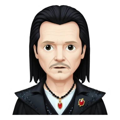 Gary Oldman as Dracula with long black hair, black sequin outfit, shirtless with necklace sticker