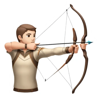 An archer drawing a bow and aiming an arrow at a target, with perfect focus and precision. The target is visible in the background, featuring concentric rings. The scene captures the concentration and skill involved in archery, emphasizing the elegance and accuracy of the sport. sticker