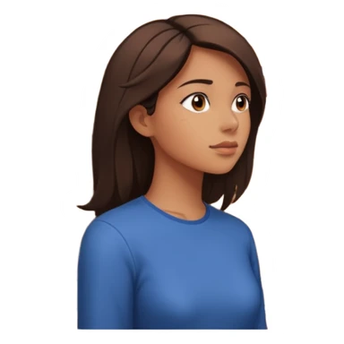 woman side profile standing next to a brick wall of which she is both just behind and just outside of, looking past the edge of the brick wall into the empty space sticker