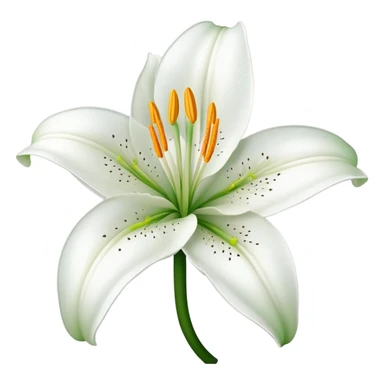 Botanically accurate white lily flower with exactly six petals, six stamens, and green stem sticker