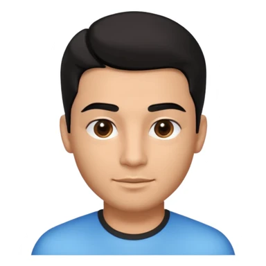 Emoji masculino em estilo 3D / cartoon realista, com pele morena clara, cabelos pretos bem penteados com gel, fios alinhados e com brilho, olhos pretos expressivos, sobrancelhas bem definidas, rosto jovem, expressão simpática e confiante, traços suaves e harmoniosos, sem barba sticker