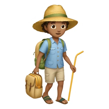 Créole réunionnais chapeau paille tong au pieds et sac a dos en paille  sticker