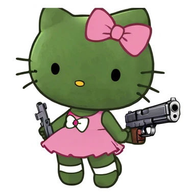hello kitty holding a gun sticker