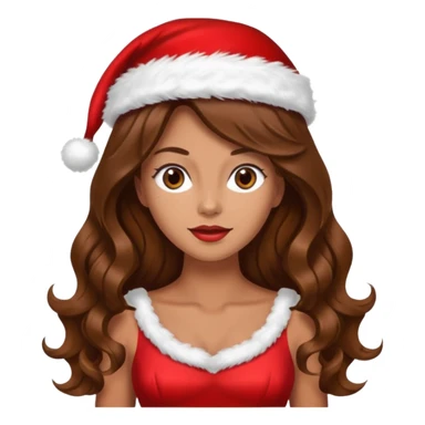 mujer peinandose en la peluqueria y con un gorro de navidad, cabello largo café y ondulado sticker