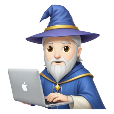developer with macbook in wizzard hat sticker