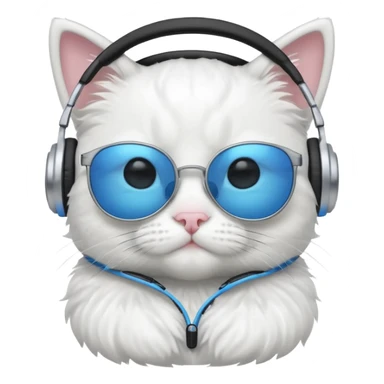 White cat with black sunglasses and silver blue headphones sticker