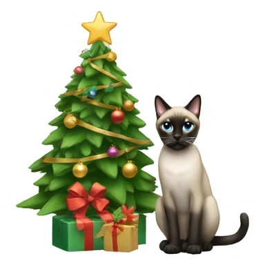 Christmas tree and Siamese cat sitting sticker