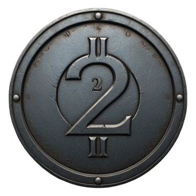 Minimal emoji, gothic metal coin made of black steel, engraved number 2 at the center, ancient industrial aesthetic, worn metal texture, no glow, no neon, flat emoji design, centered, transparent background sticker