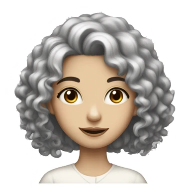 Lady with white skin and long curly big black hair and brown eyes and pretty sticker