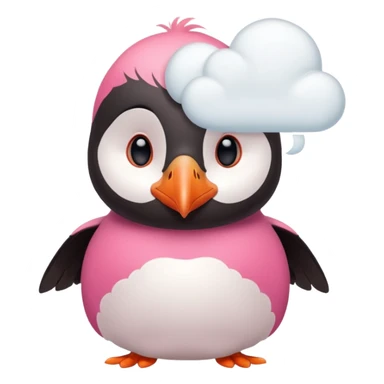 pink puffin thinking thought cloud sticker