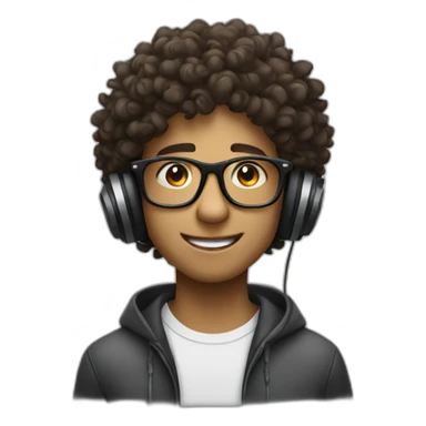 a boy with curly hair and glasses enjoying the music he is listening to sticker