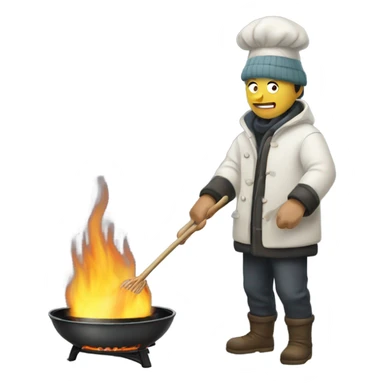 Man cooking with a wok in the winter  sticker