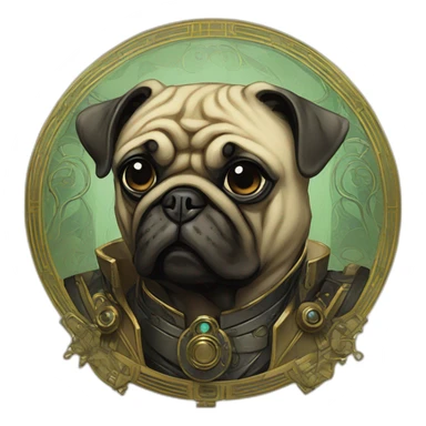 A cyberpunk pug in Art Nouveau style during 1910 sticker