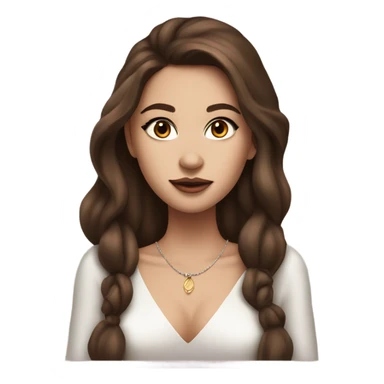 rich girl with white skin, long brown hair, dark eyes, with makeup, with wine sticker