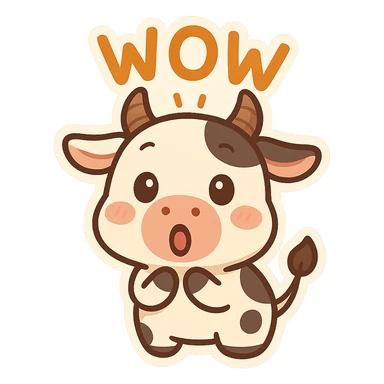 playful cow emoji with a surprised wow expression sticker