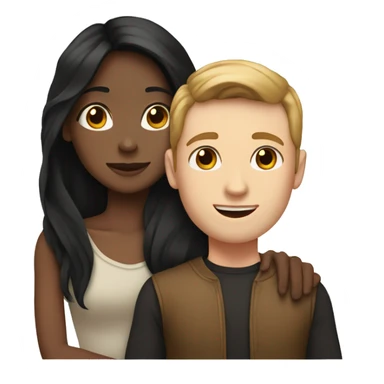 medium skin, Black long hair girl hugging with a pale skin male with brown hair on top sticker