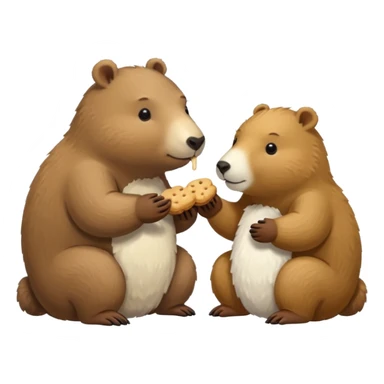 small capybara and a snow bear eating biscuits with each other sticker