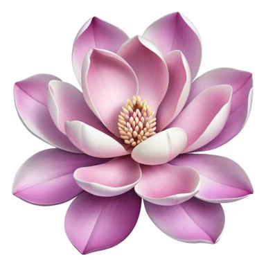 close-up of blooming magnolia flower with soft overlapping petals in shades of white pink and a hint of purple against a blurred natural background sticker