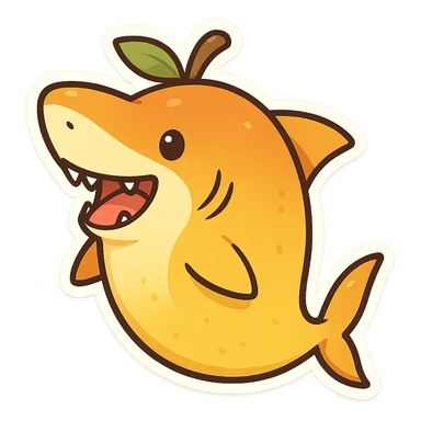 a creative and bold mango shaped like a shark, cartoon style sticker