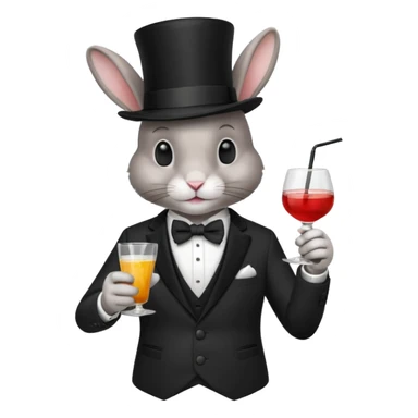 rabbit wearing suit, bowtie and top hat, holding glass of drink sticker