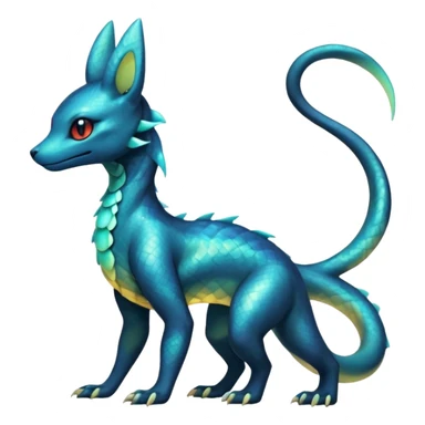 Anthropomorphic Scaley Shiny White Iridescent Colorful Exotic Salandit-Umbreon-Fakémon-hybrid-creature (full body)  sticker