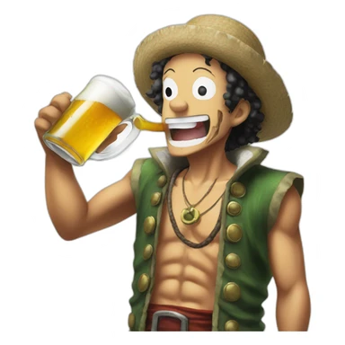 Usopp from One piece drinks a beer sticker