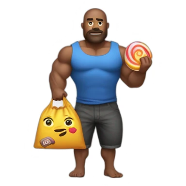 Big muscular guy that steals whit a candy bag on his hand sticker