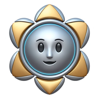 abstract amulet emoji, liquid metal form, symmetrical design, mystical futuristic 3D icon, isolated on white sticker