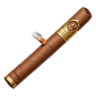 Emoji-style cigar icon, dark brown wrapper, subtle smoke, minimalistic, clean silhouette, metal details sticker