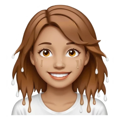 Brown Hair Woman , white paint , drip, face, happy sticker
