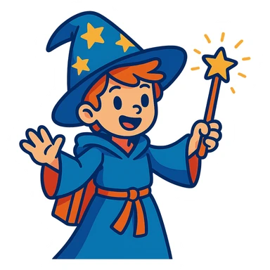 young wizard, vibrant cartoon style sticker