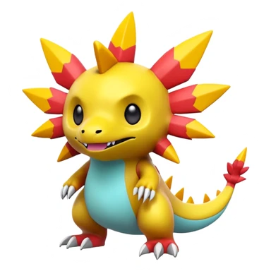 A 3D CGI model of a randomly-colored edgy kawaii Fakémon-Pokémon-Digimon-creature (full body) sticker