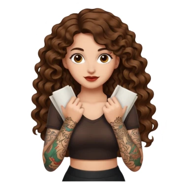 success scroll — long wavy brown hair tattooed woman and short tight curly brown hair woman — proud pose sticker