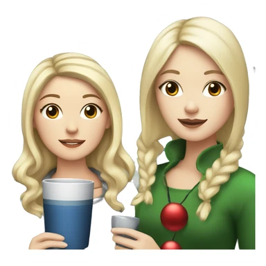 White girl with blonde haired and Asian girl with black hair, drinking tea at Christmas time sticker