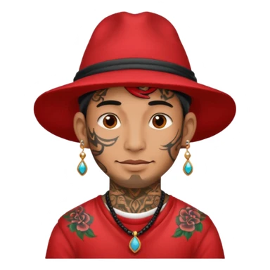 unique looking tourist with big unique red tourist hat and earrings, man with lots of tattoes sticker