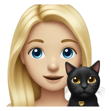 blonde girl with blue eyes and freckles smiling and holding a black cat with golden eyes sticker