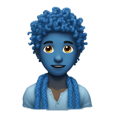 blue skin boy with curly hair tangled in blue yarn sticker