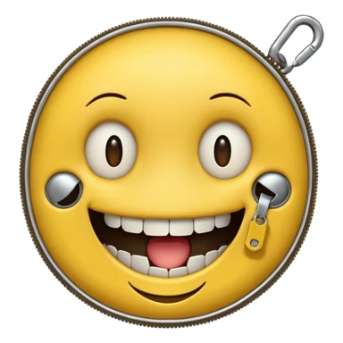 A zipper face. Half yellow half brown. No background. Make it look like an emoji. In smiley format sticker