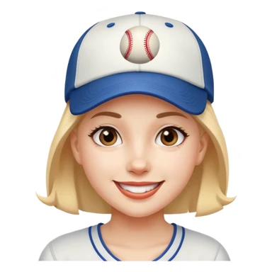 girl with a baseball cap, happy face sticker