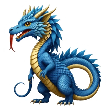 Mušḫuššu, ancient Mesopotamian hybrid, blue scaled body, lion mane, lion forelegs, eagle hind legs, long neck, horned dragon head, lizard tail, snake tongue, no wings, divine, terrifying sticker