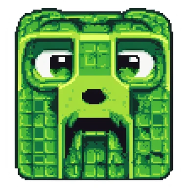 maximum blocky ultra-abstract pixel art Minecraft creeper face emoji with only 2-4 large square pixels sticker
