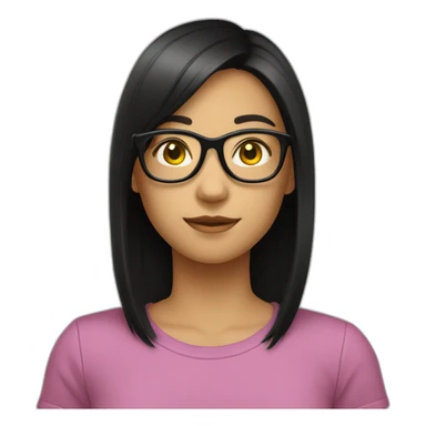 a teenager girl with straight  middle black hair wear black glasses yellow skip sticker