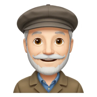 emoji of a gentleman in his 70s, gray beard, wearing a flat cap, cheerful look sticker