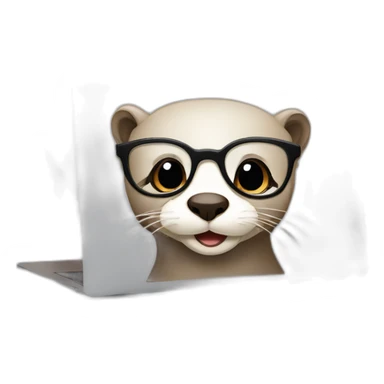 female otter with glasses use a macbook while seated against a pillow sticker