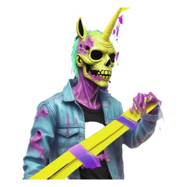 .Zombie_ Vaporwave black holographic oilslick zombie unicorn yellow caution tape and a vinyl sticker