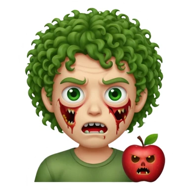 Zombie apple Memoji curly hair boy with growling face with one open and stich under eye  sticker