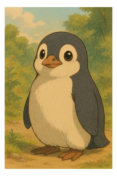 penguin in ghibli style sticker