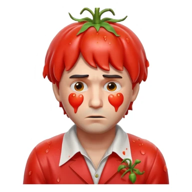 tragic stage performer portrait, head and shoulders only, tomatoes thrown at him, sad embarrassed face, messy costume, cinematic lighting, 3D cartoon, mobile game icon style, clean background, no text, no watermark
 sticker