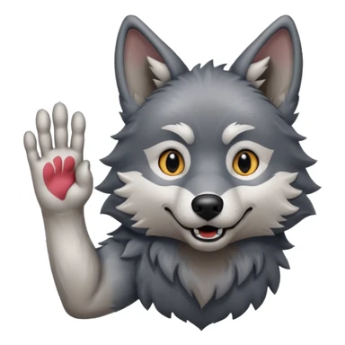  A real wolf waving his hand while he's standing but he's hand loks like a wolf's hand sticker